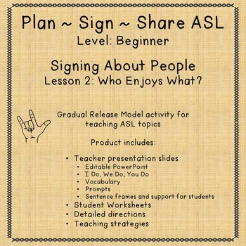 Preview of Signing About People: Who Enjoys What?  (Plan-Sign-Share ASL/ Beginner)