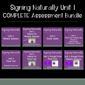Preview of Signing Naturally Unit 1 COMPLETE Assessment Bundle w/ videos