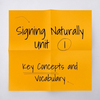 Preview of Signing Naturally Unit 1 Key Concepts and Vocabulary
