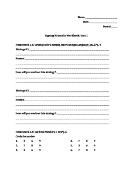 Preview of Signing Naturally Unit 1 Workbook Packet