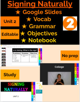 Preview of Signing Naturally - Unit 2 Google Slides! VOCABULARY | GRAMMAR | OBJECTIVES