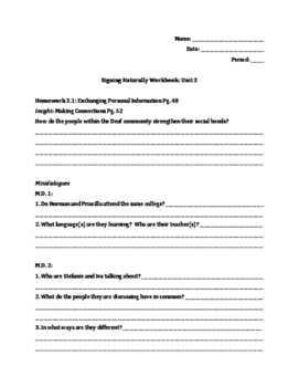 Preview of Signing Naturally Unit 2 Workbook Packet