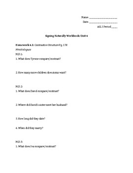 Preview of Signing Naturally Unit 4 Workbook Packet