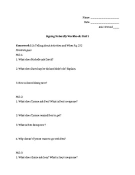Preview of Signing Naturally Unit 5 Workbook Packet