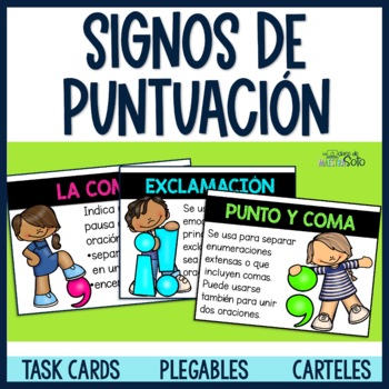 Preview of Signos de puntuación Task Cards, carteles y plegables -  Punctuation in Spanish