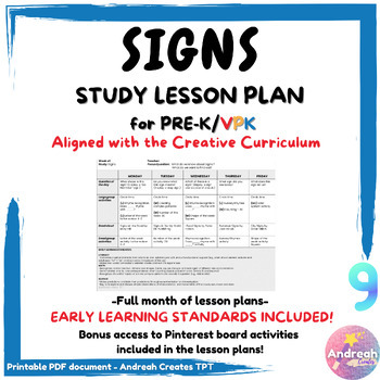 Preview of Signs Study Lesson Plan Creative Curriculum PRE-K / VPK
