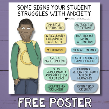 Preview of Signs Your Student Struggles with Anxiety Poster for Trauma Informed Schools