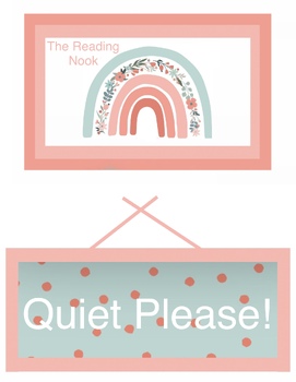 Preview of The Reading Nook & Quiet Signs for Library Dramatic Play (under the rainbow)
