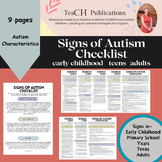 Signs of Autism Checklist - Early Childhood, Primary Years