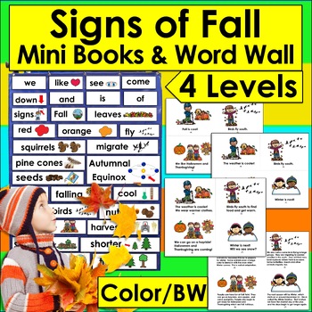 Signs of Fall Mini Books 3 Reading Levels & Illustrated Fall Word Wall Cards