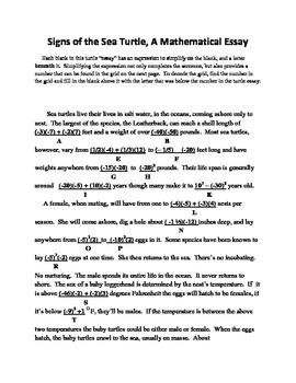 Signs of the Sea Turtle,Mathematical Essay,Operations with Signed Numbers