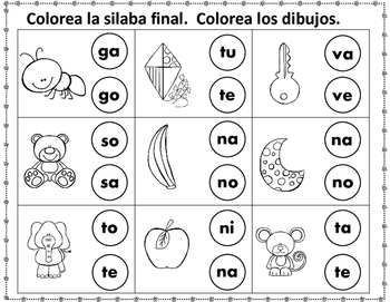 Silaba final Worksheets: Dollar Deal by Bilingual Teacher World