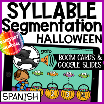 Preview of Silabas - Halloween Boom Cards & Google Slides  | SPANISH | Halloween Syllables