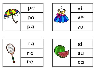 Silabas: Spanish Initial Syllable Clip It Cards by Bilingual Teacher World