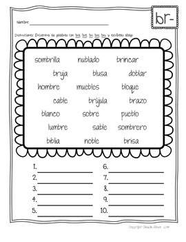 Silabas Trabadas BR- Paquete de actividades {Spanish Consonant Blends}