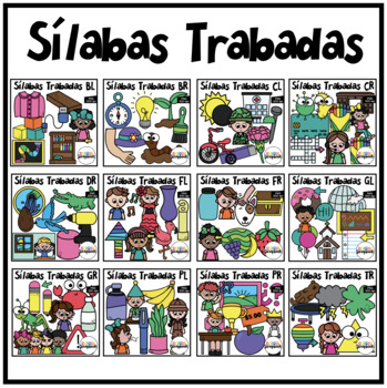 Preview of Silabas Trabadas Clipart BUNDLE | Blends in Spanish