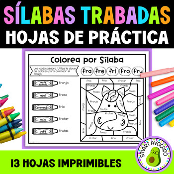 Preview of Sílabas Trabadas Hojas de Practica Colorea por Silaba Spanish Blends Worksheets