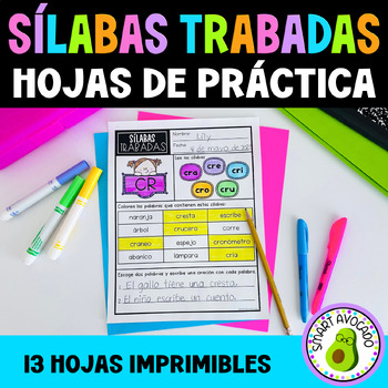Preview of Silabas Trabadas Hojas de Practica |Spanish Blends Worksheets Spanish Activities