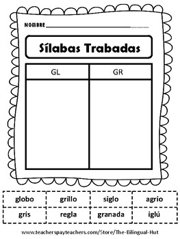 Silabas Trabadas - corta y pega by The Bilingual Hut | TpT