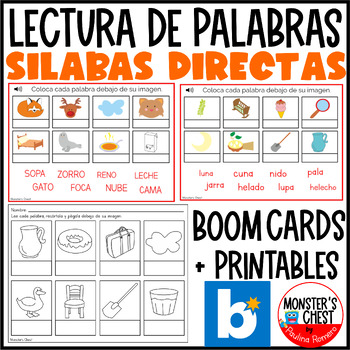 Preview of Silabas abiertas Imprimir y Boom Cards Word Work in Spanish Palabras bisilabas