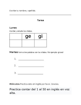 Preview of Sílabas para aprender en espanol: ge, gi