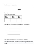Sílabas para aprender espanol: ga, go, gu