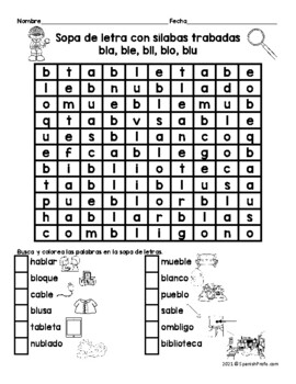 Sílabas trabadas: Sopa de letras (Spanish word search) by Spanish Profe