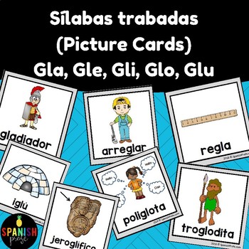  Silabas trabadas picture cards gla gle gli glo glu by Spanish Profe