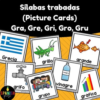 Silabas trabadas picture cards gra gre gri gro gru by Spanish Profe