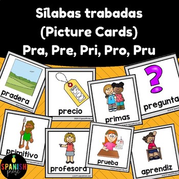  Tarjetas ilustradas de sílabas trabajadas para pre pri pro pru por Profe Español