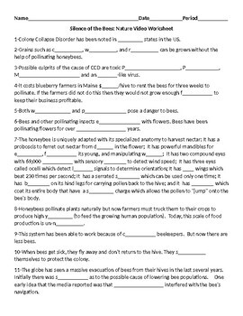 Silence Of The Bees Video Worksheet By Gkatzchronicle Tpt