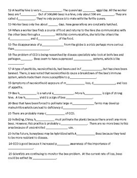 Silence Of The Bees Video Worksheet By Gkatzchronicle Tpt