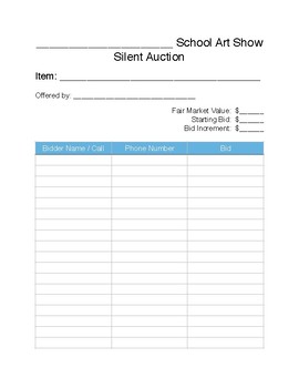 silent auction bid sheet