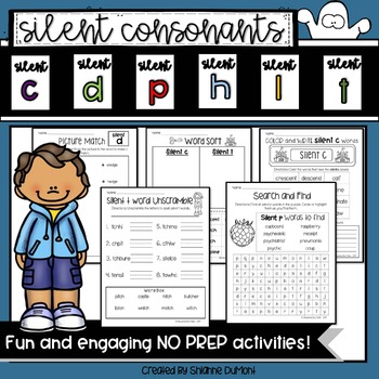 silent consonant no prep worksheets for c d p h l and t by shianne dumont