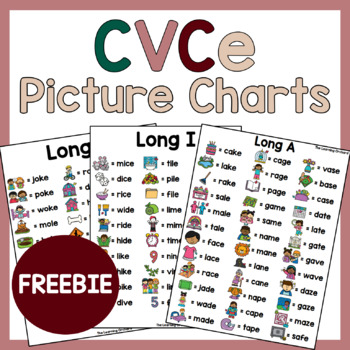 Preview of Silent E CVCe Picture Charts for differentiating Long A E I O U Literacy Centers