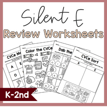 Preview of Silent E CVCe Worksheets for Kindergarten\First Long A E I O U Review
