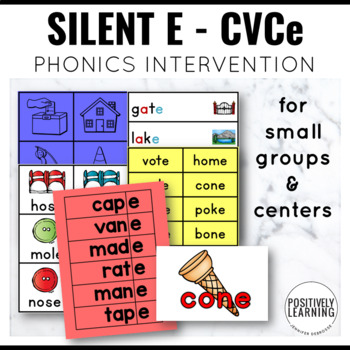 Preview of Silent E Game Activities - CVCe Phonics Centers Worksheets Assessment Seesaw