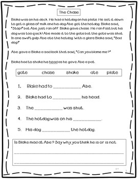 Silent E: Stories, Comprehension And Phrased Sentence Reading Practice