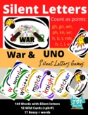 Silent Letter War and UNO card game, wh,  wr, gn, gh, b, t