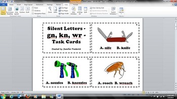 Preview of Silent Letters - GN KN WR - Task Cards - Common Core RF.3.3