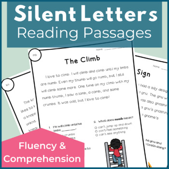 Preview of Silent Letters Reading Passages for Fluency with Comprehension Questions