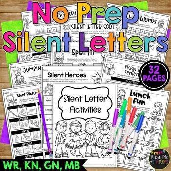 Preview of Silent Letters Wr Kn Gn Mb Words Worksheets and Activities No Prep Printables
