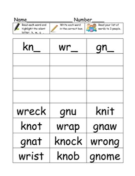 Preview of Silent Letters- gn, kn, wr - Word Cards/Sort