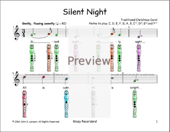 Silent Night Recorder Finger Chart