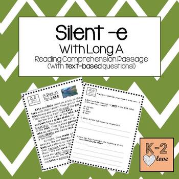 Preview of Silent e/Magic e with long A Reading Comprehension Passage and Questions