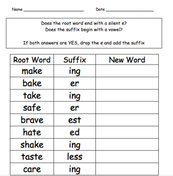 Preview of Silent e Spelling Worksheet