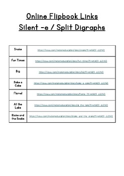Preview of Silent -e / Split Digraph Flipbook Links