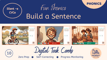 Preview of Silent -e VCe - Sentence Builder - Digital Self-Correcting Task Cards