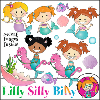 Preview of Clipart Mermaids {Lilly Silly Billy}