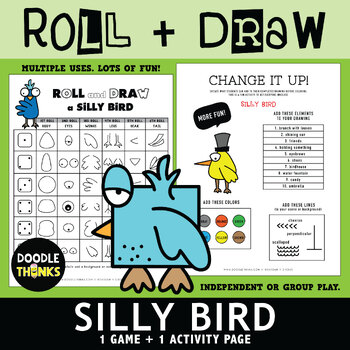 Preview of Silly Bird Roll and Draw Game | Group and Independent Play | Drawing Activity